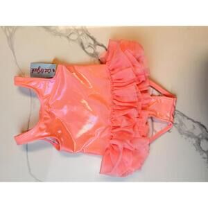 Cat & Jack Girls One Piece Swimsuit Neon Pink Ruffle Tutu Style Size 3T NWT